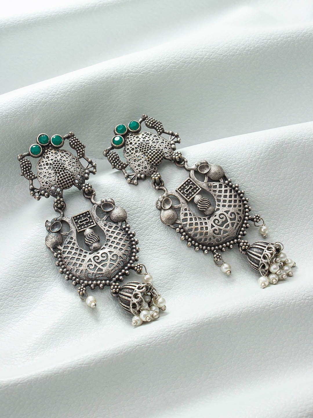 

aadita Silver-Plated Geometric Beaded Drop Earrings