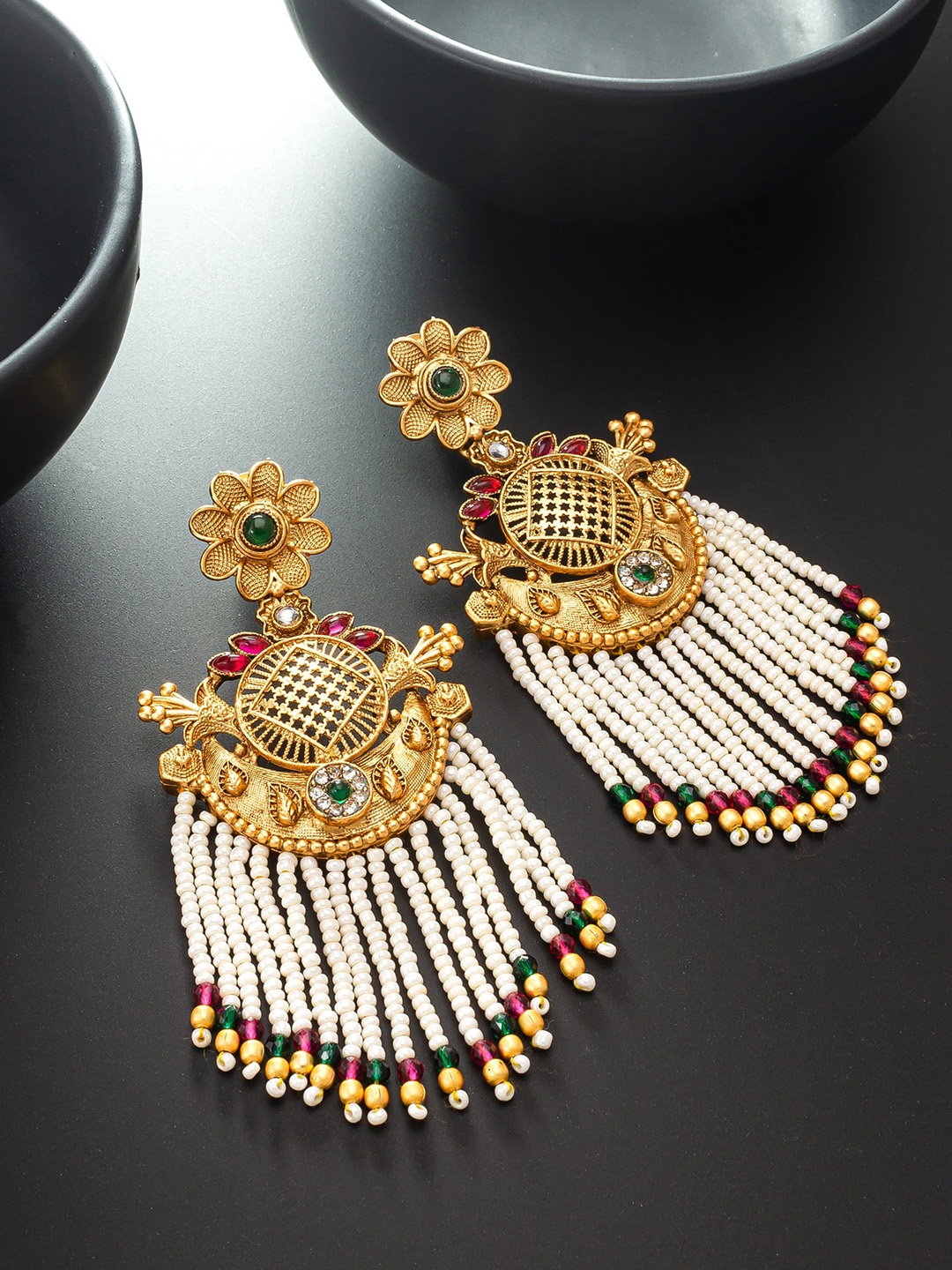 

aadita Gold-Toned Geometric Drop Earrings