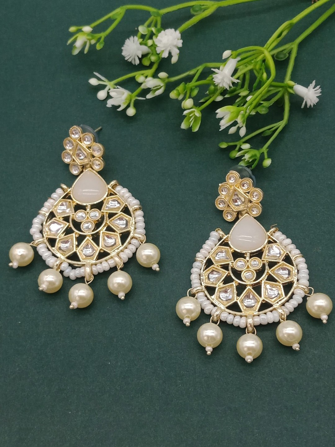 

AASHISH IMITATION Gold-Plated Contemporary Chandbalis Earrings, White