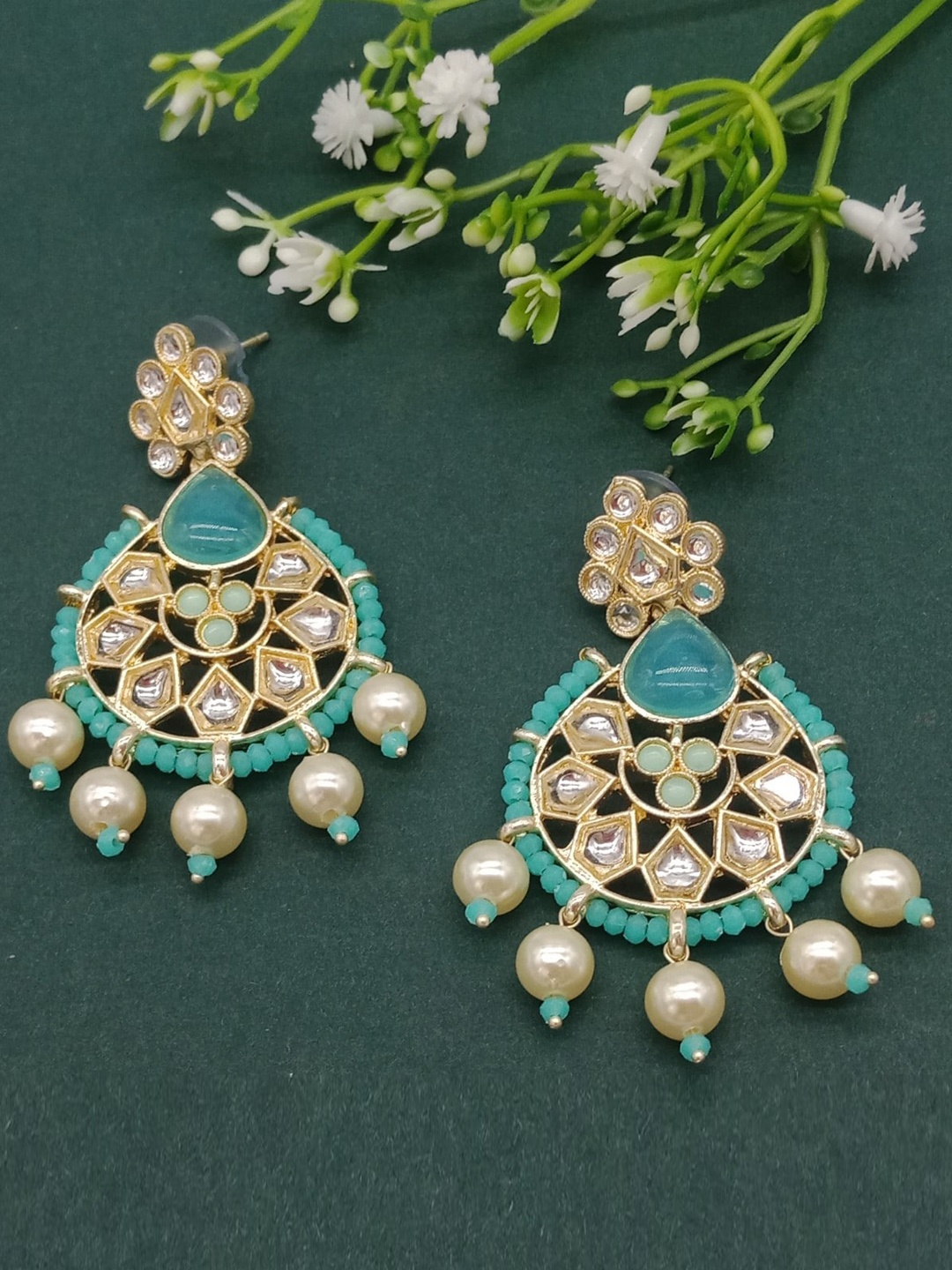 

AASHISH IMITATION Gold-Plated Contemporary Chandbalis Earrings, Olive