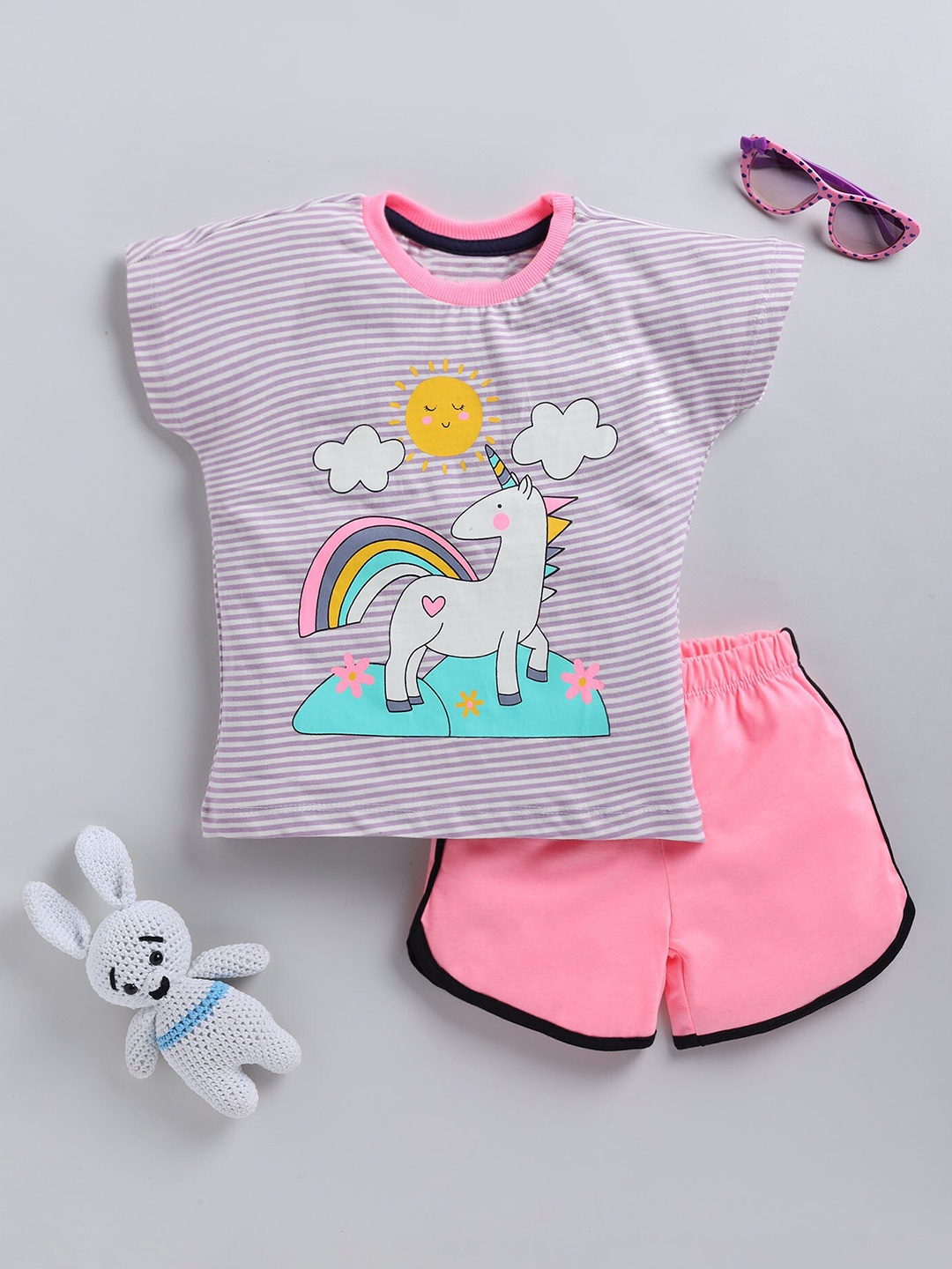 

YK Girls Unicorn Printed T-shirt With Shorts, White