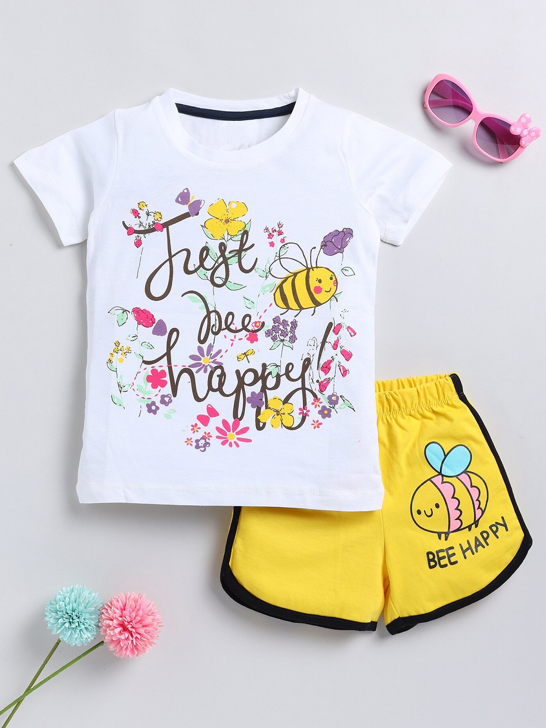 

YK Girls Printed T-shirt With Shorts, White