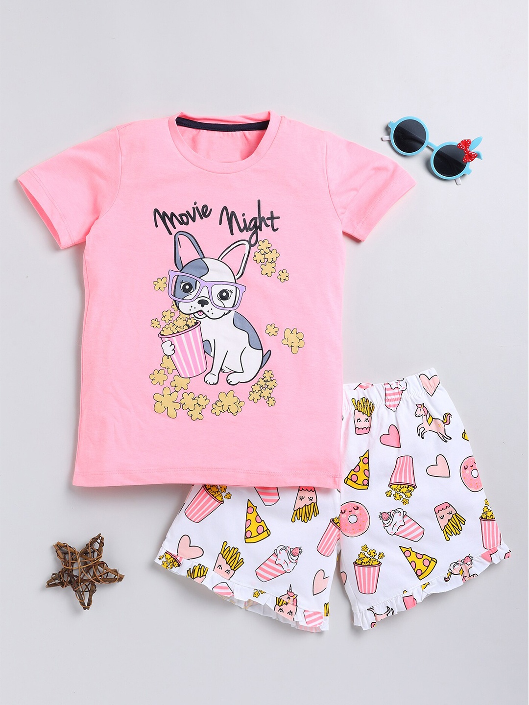 

YK Girls Printed T-shirt with Shorts, Pink