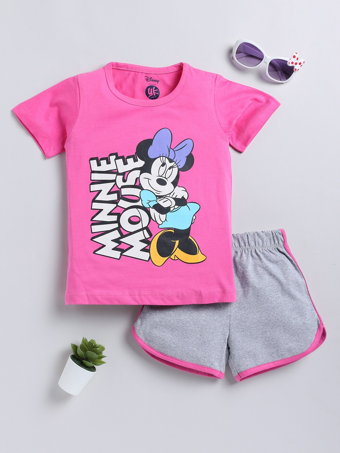 

YK Disney Girls Minnie Mouse Printed T-shirt With Shorts, Pink