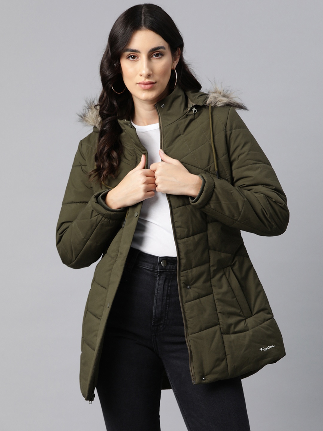 

Foreign Culture By Fort Collins Padded Longline Parka Jacket, Olive