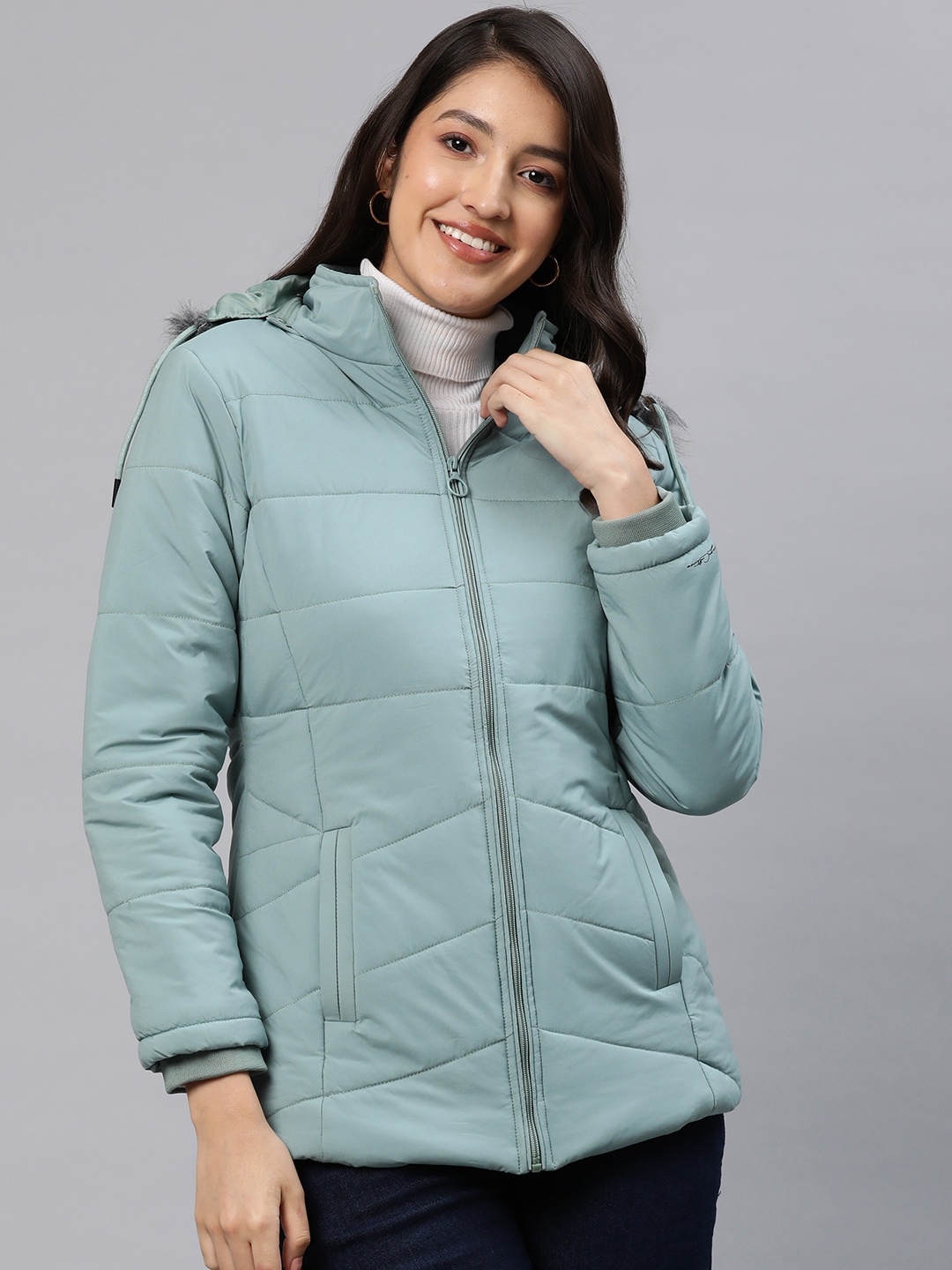 

Foreign Culture By Fort Collins Women Faux Fur Trim Longline Parka Jacket, Green