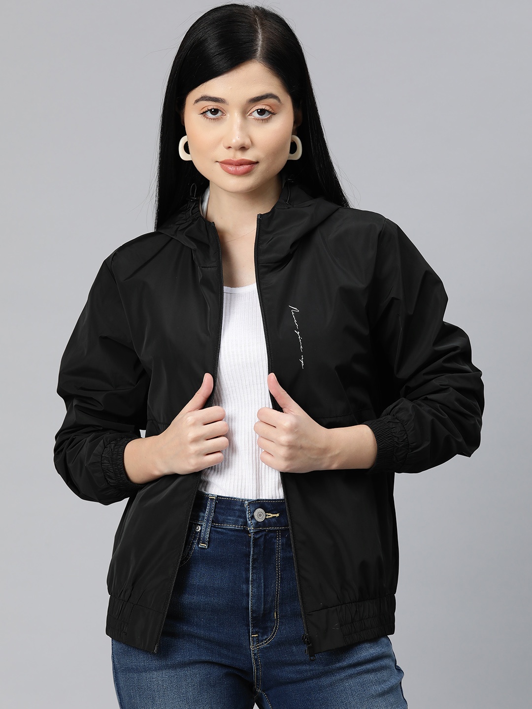 

Foreign Culture By Fort Collins Women Hooded Tailored Jacket, Black