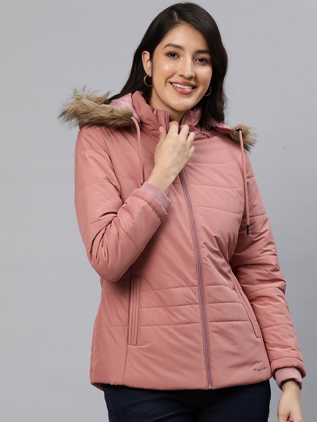 Foreign Culture By Fort Collins Women Faux Fur Trim Longline Parka Jacket, Pink