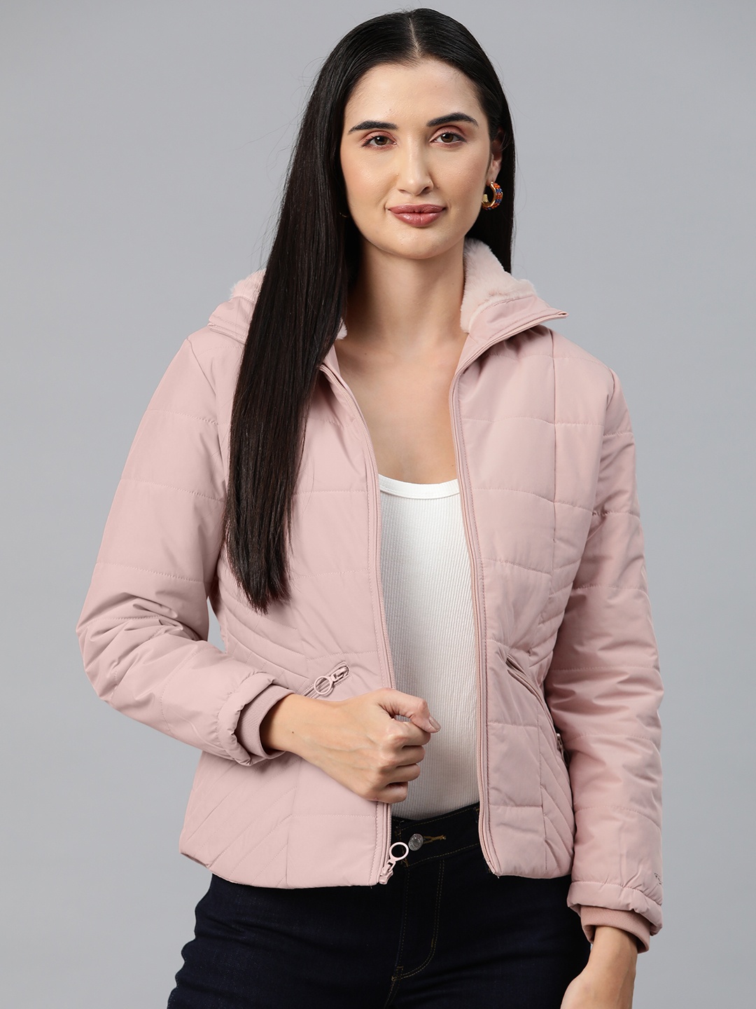 

Foreign Culture By Fort Collins Mock Collar Padded Jacket, Rose