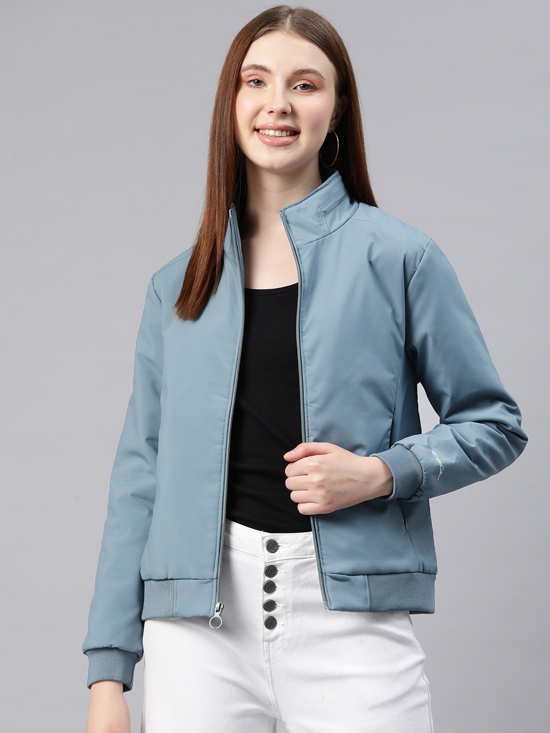 

Foreign Culture By Fort Collins Lightweight Bomber Jacket, Turquoise blue