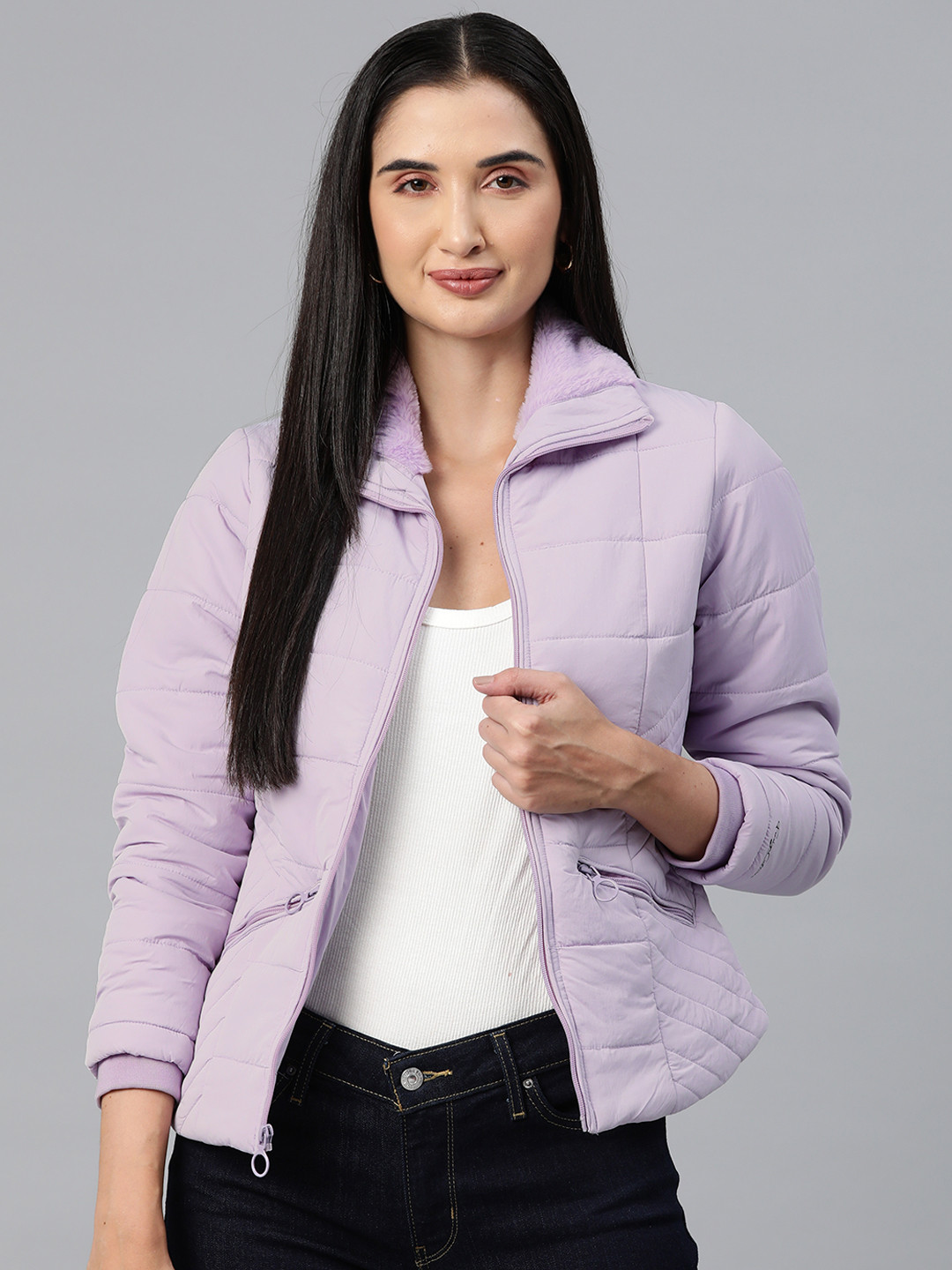 

Foreign Culture By Fort Collins Mock Collar Padded Jacket, Lavender