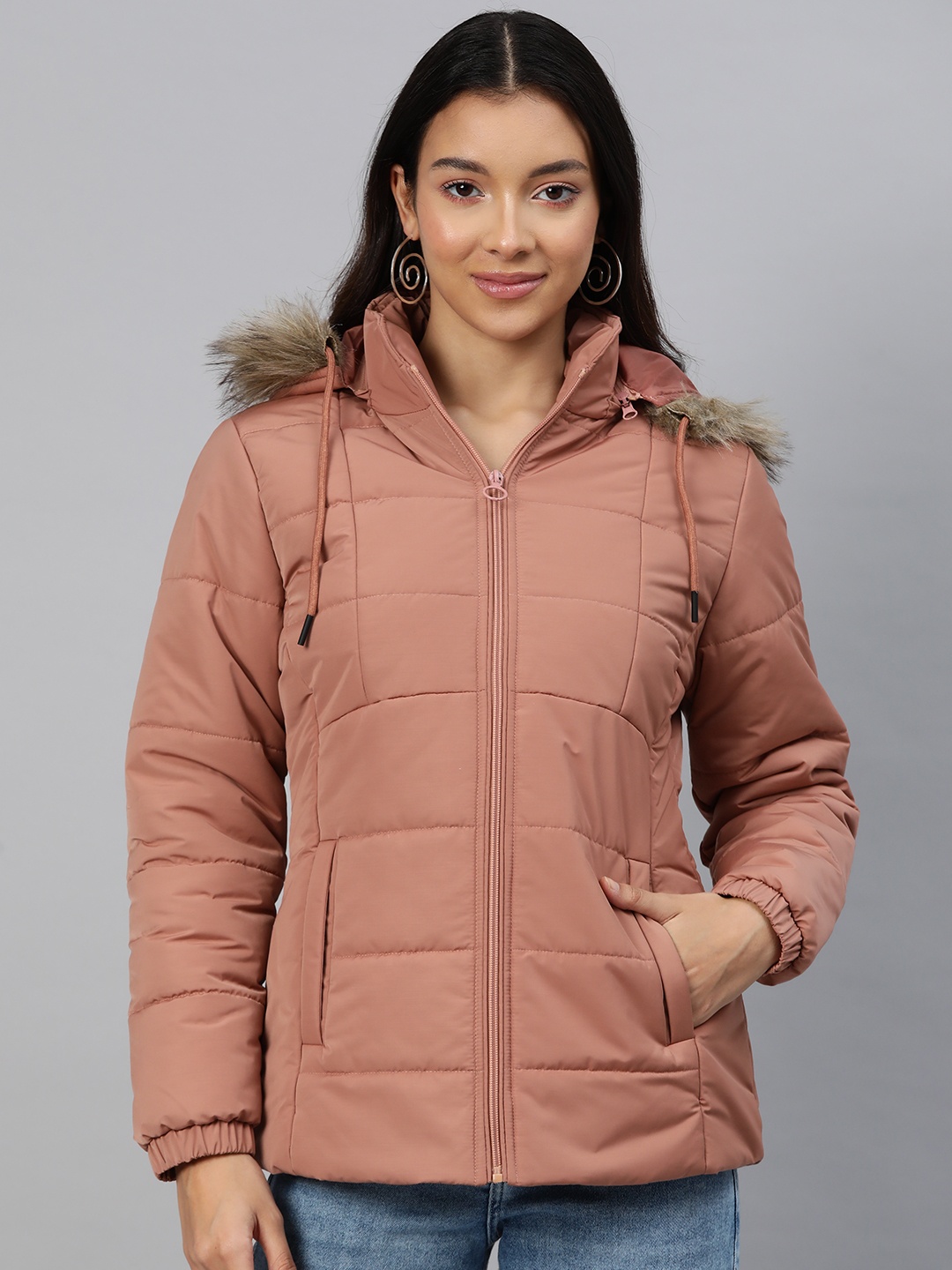 

Foreign Culture By Fort Collins Parka Jacket with Detachable Hood, Rose
