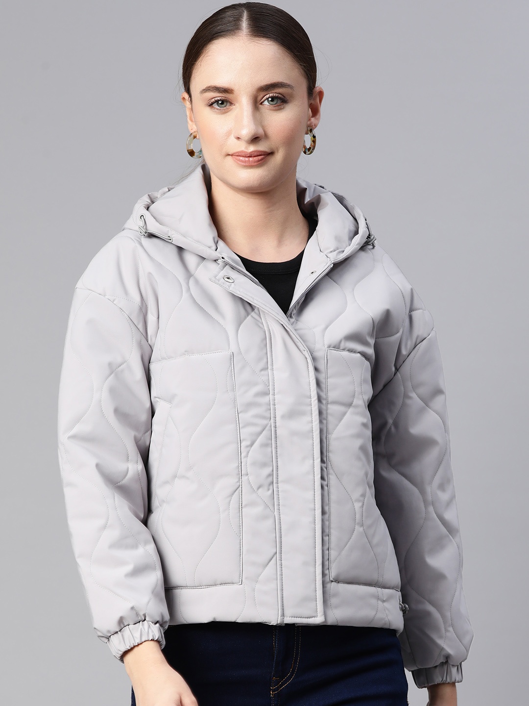 

Foreign Culture By Fort Collins Women Hooded Quilted Jacket, Grey