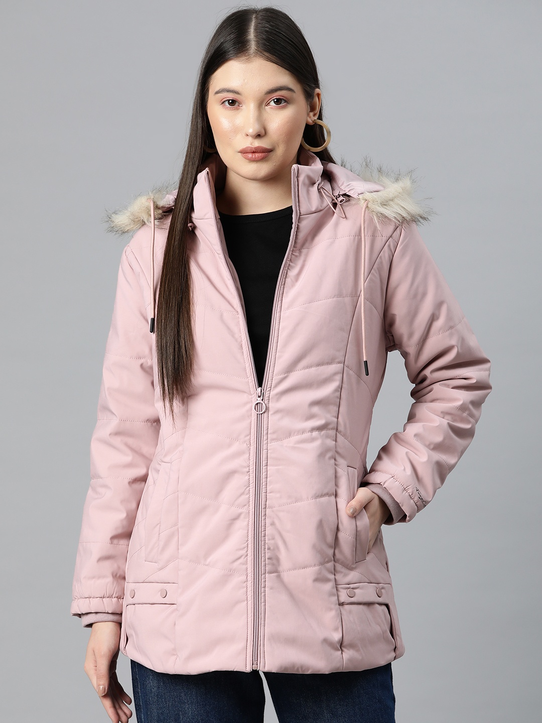 

Foreign Culture By Fort Collins Hooded Longline Padded Jacket, Pink
