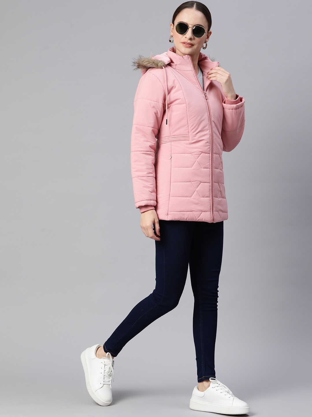 

Foreign Culture By Fort Collins Women Faux Fur Trim Longline Padded Jacket, Pink