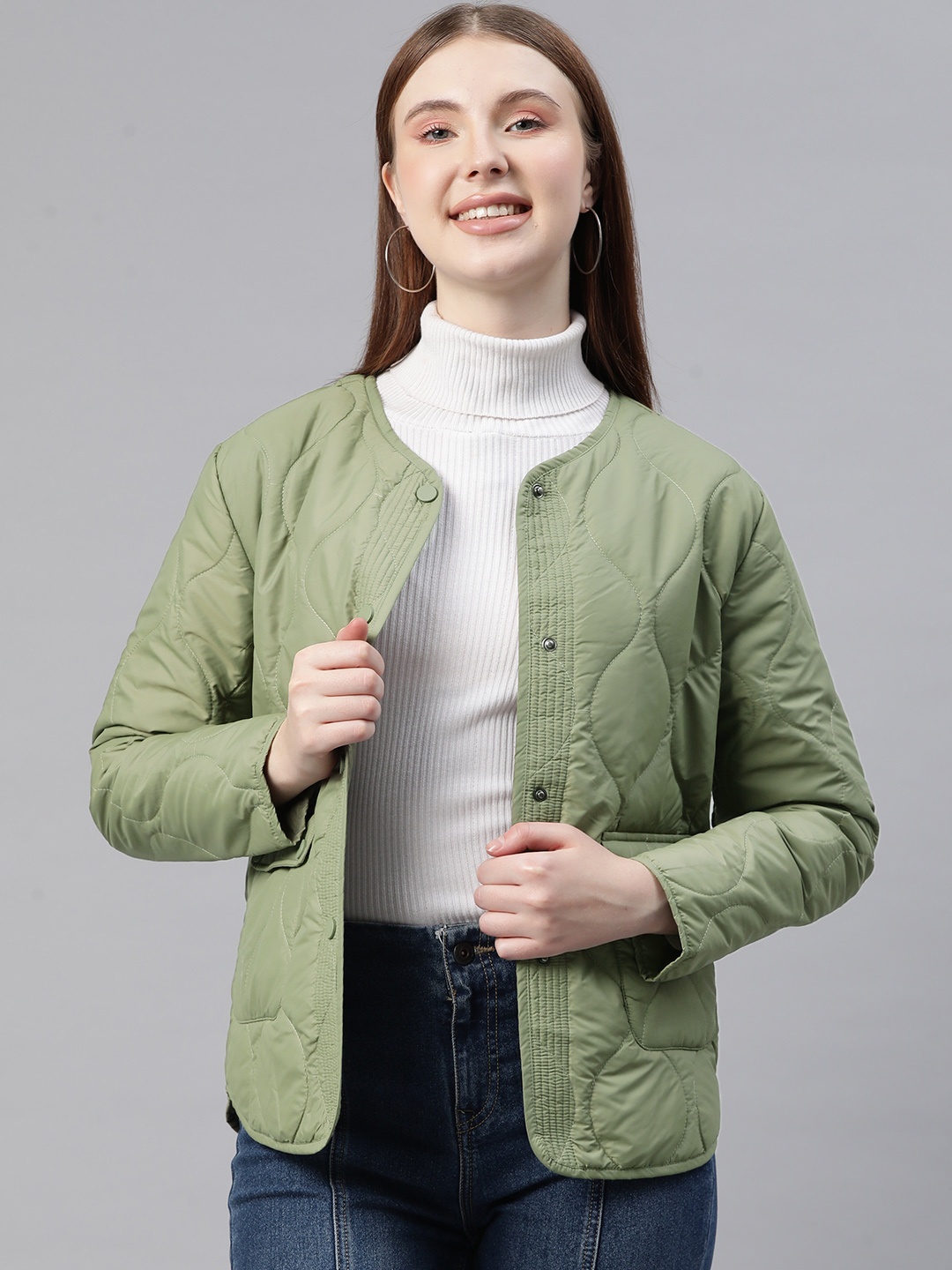 

Foreign Culture By Fort Collins Collarless Quilted Jacket, Green