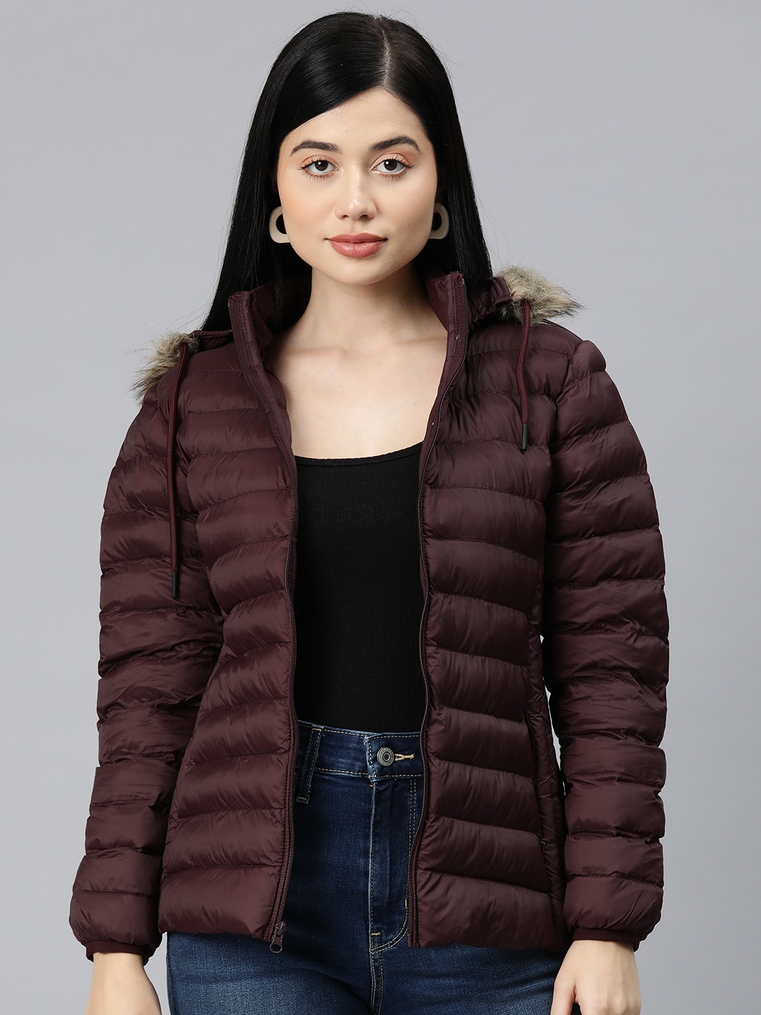 

Foreign Culture By Fort Collins Women Hooded Parka Jacket, Burgundy