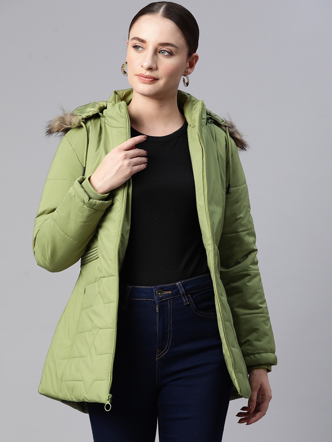 

Foreign Culture By Fort Collins Longline Hooded Parka Jacket, Olive