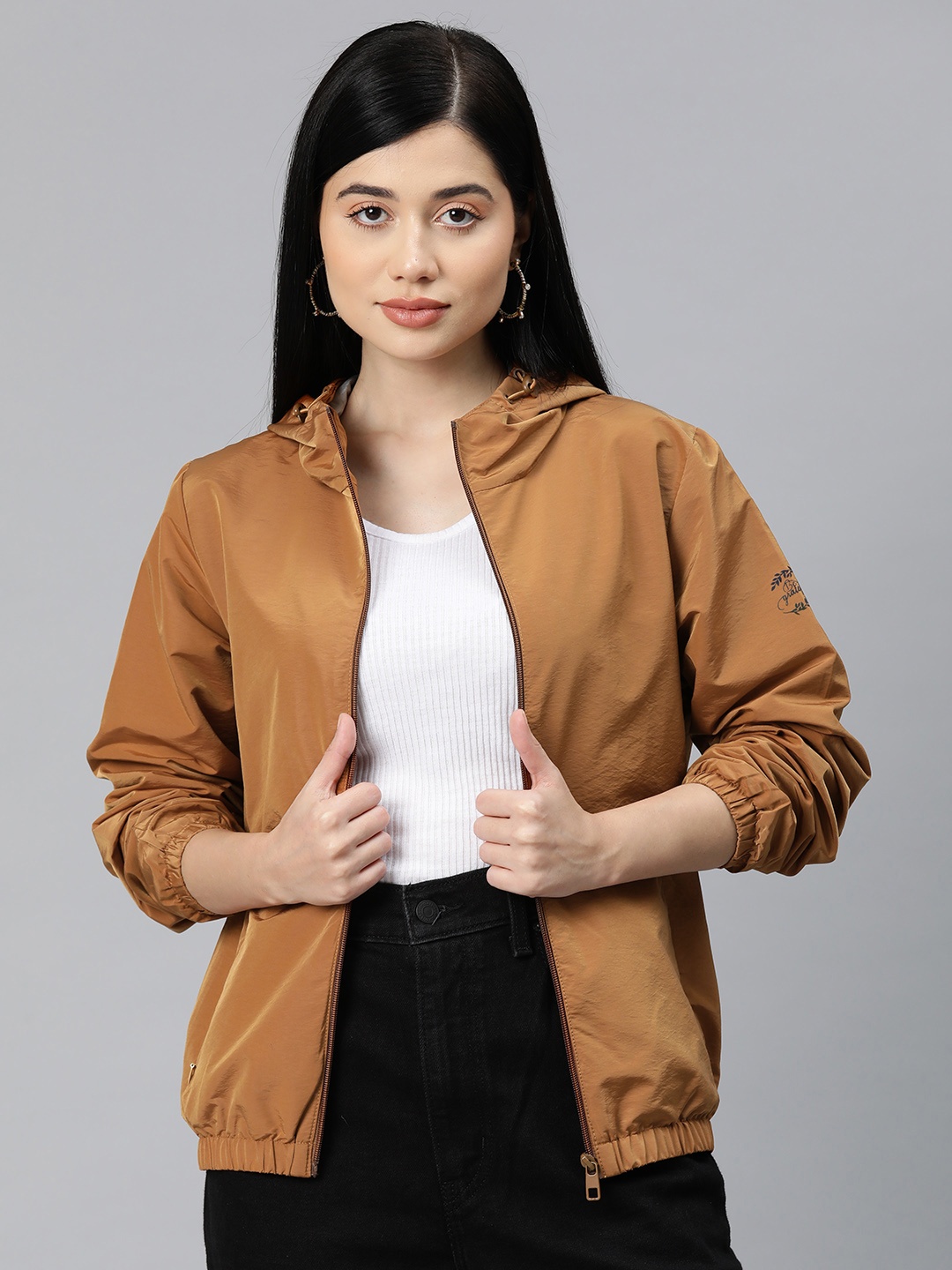 

Foreign Culture By Fort Collins Women Hooded Tailored Jacket, Brown