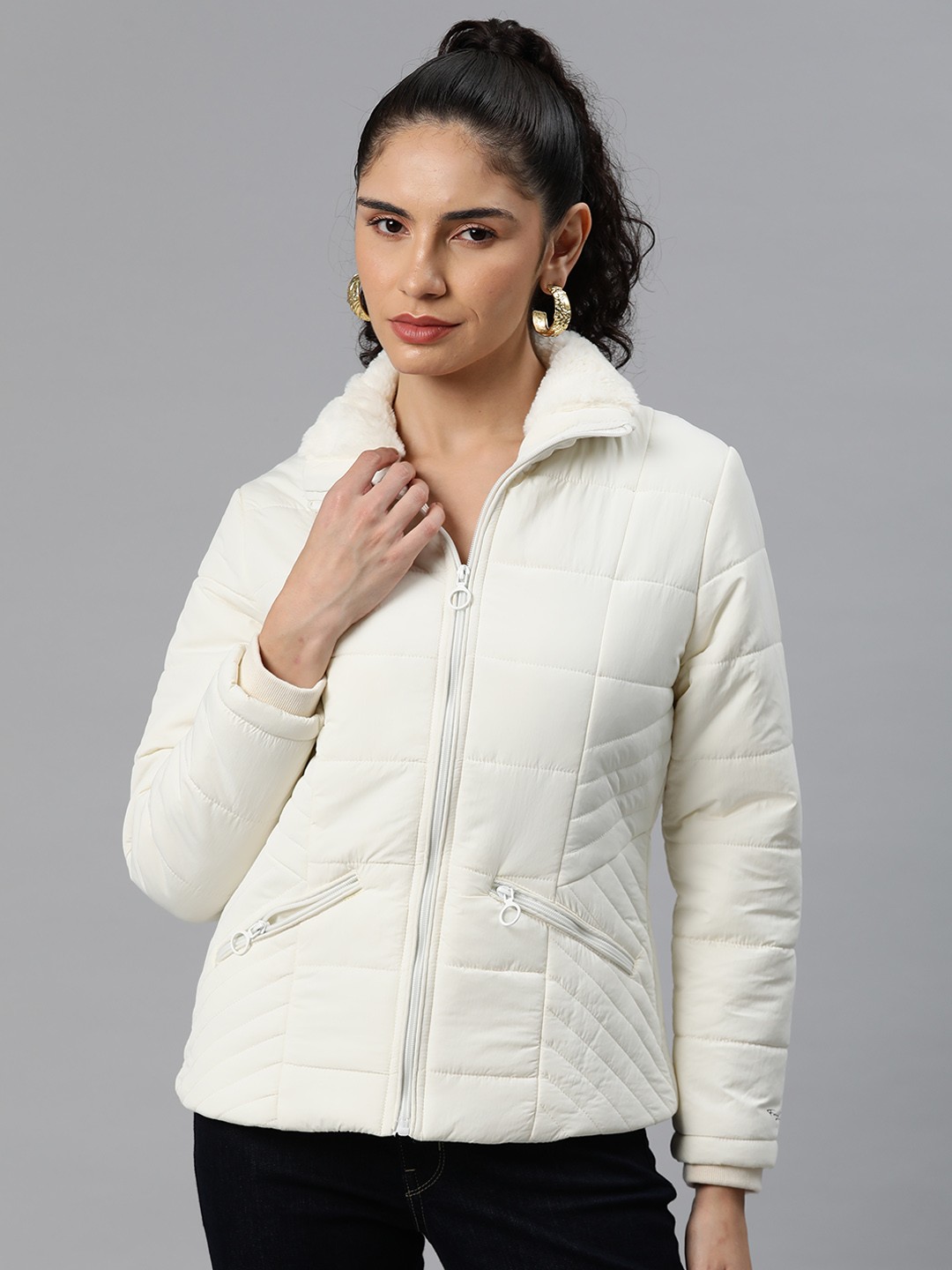 

Foreign Culture By Fort Collins Mock Collar Padded Jacket, Off white