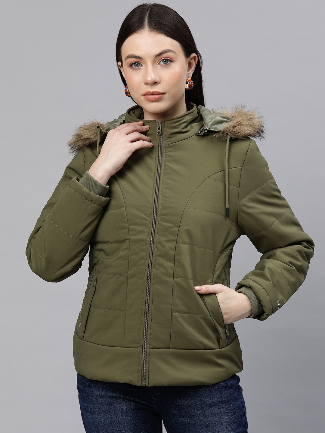 

Foreign Culture By Fort Collins Detachable Hood Parka Jacket, Olive