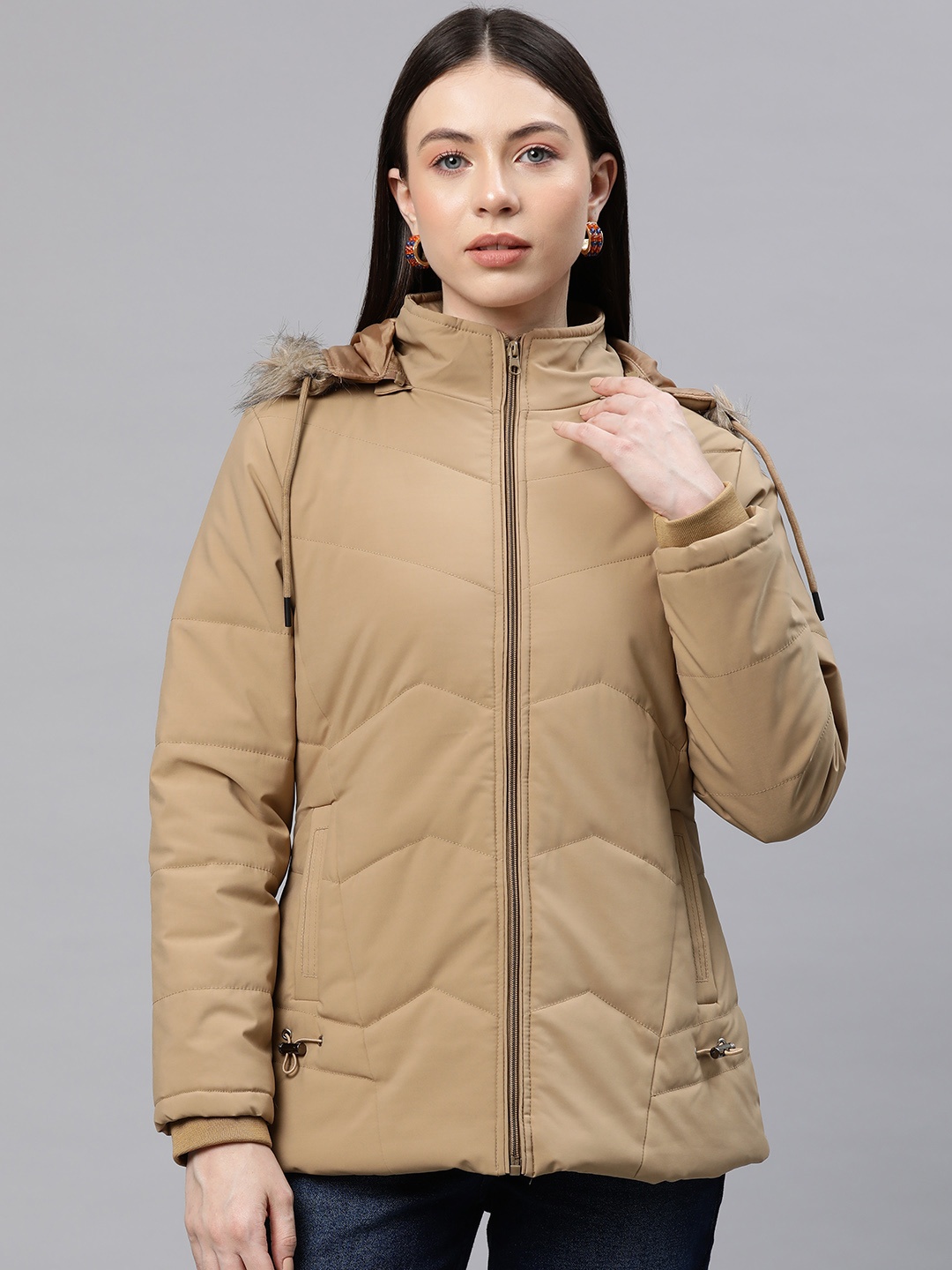 

Foreign Culture By Fort Collins Longline Detachable Hood Parka Jacket, Beige