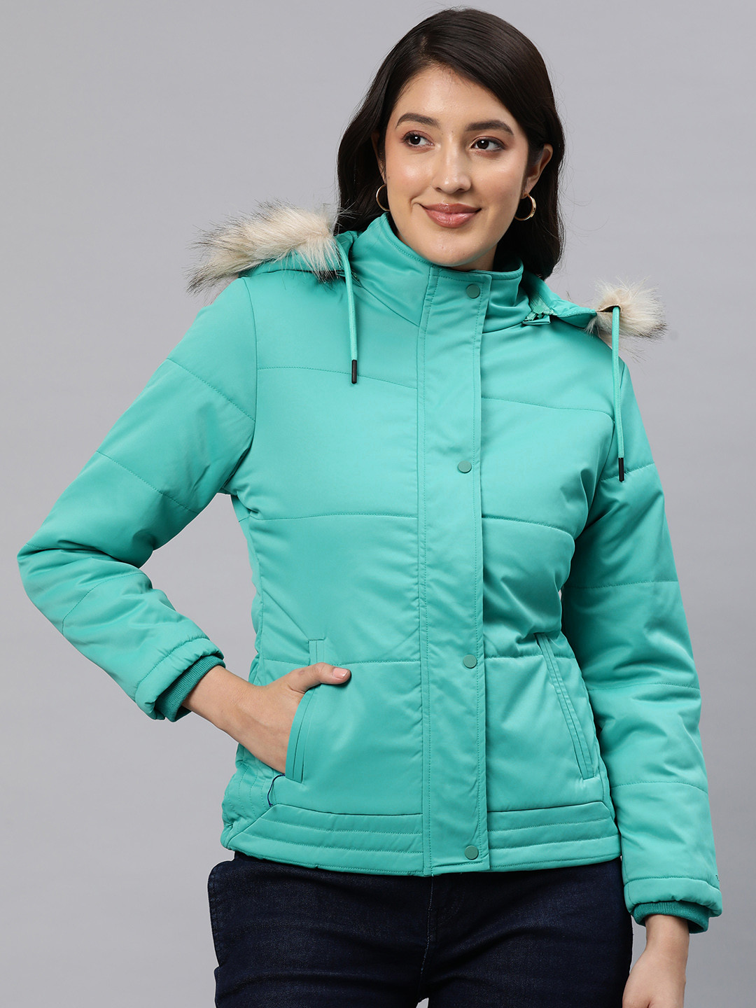 

Foreign Culture By Fort Collins Detachable Hood Parka Jacket, Sea green