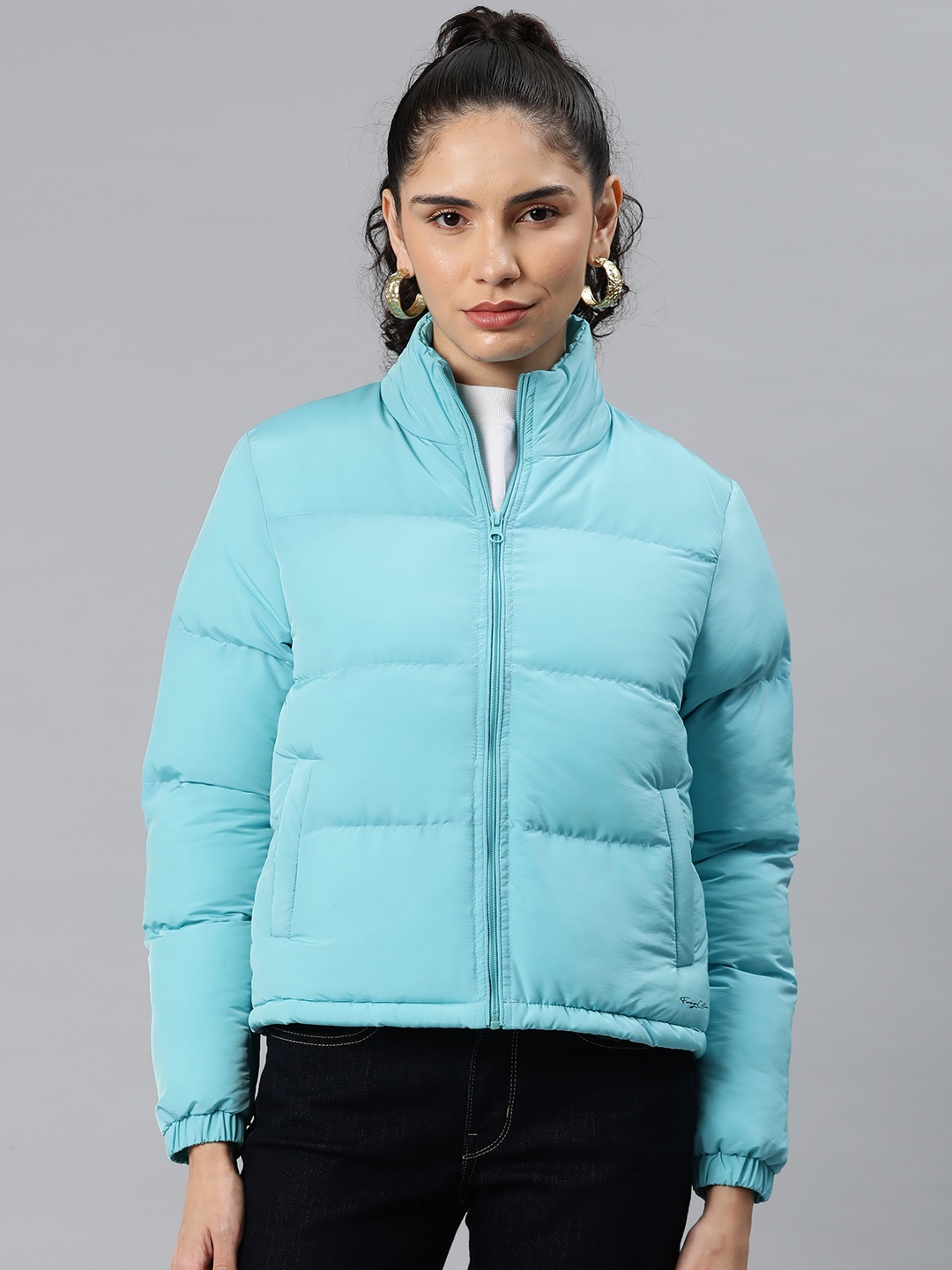 

Foreign Culture By Fort Collins Mock Collar Puffer Jacket, Turquoise blue