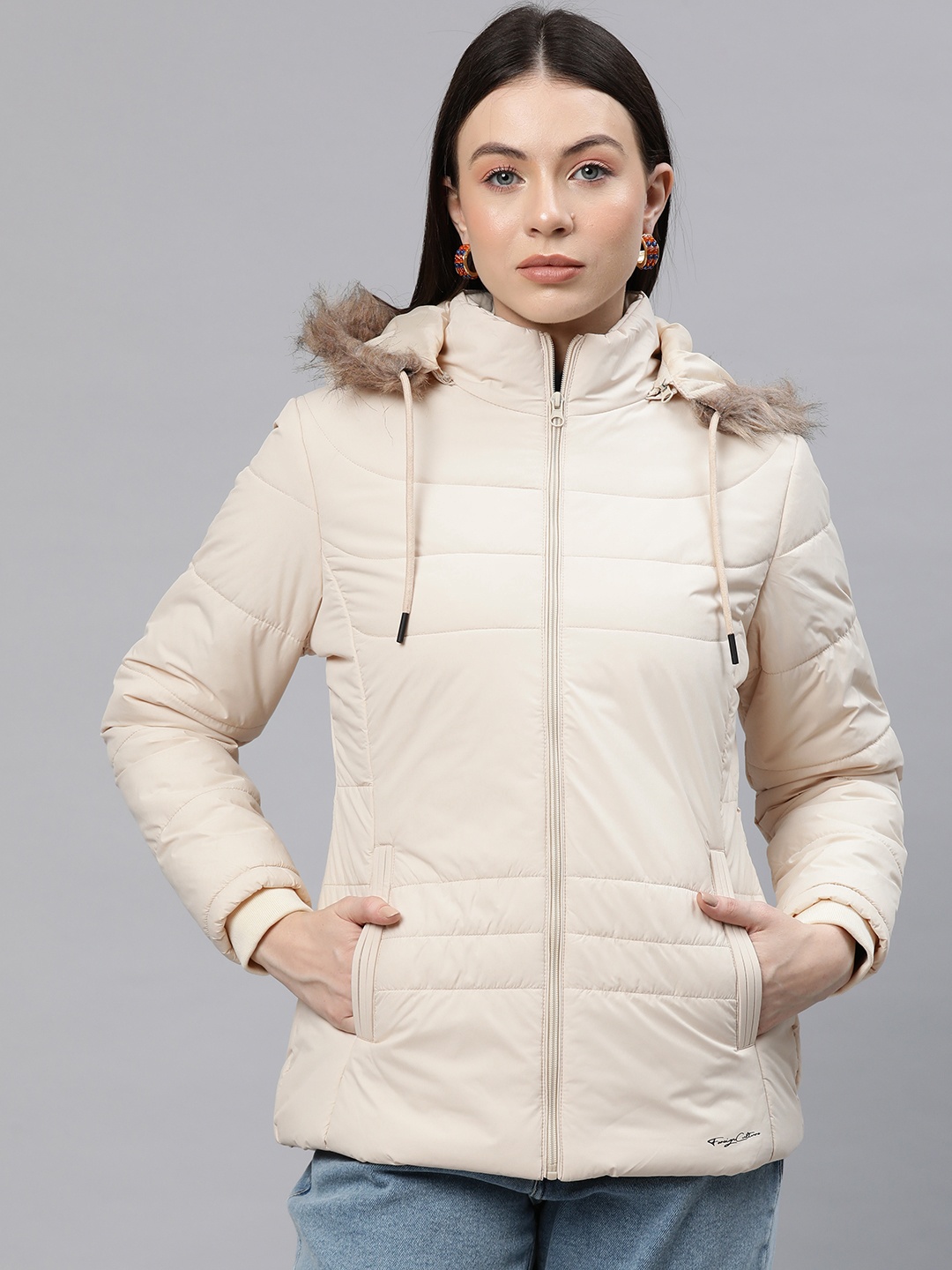 

Foreign Culture By Fort Collins Detachable Hood Padded Jacket, Cream