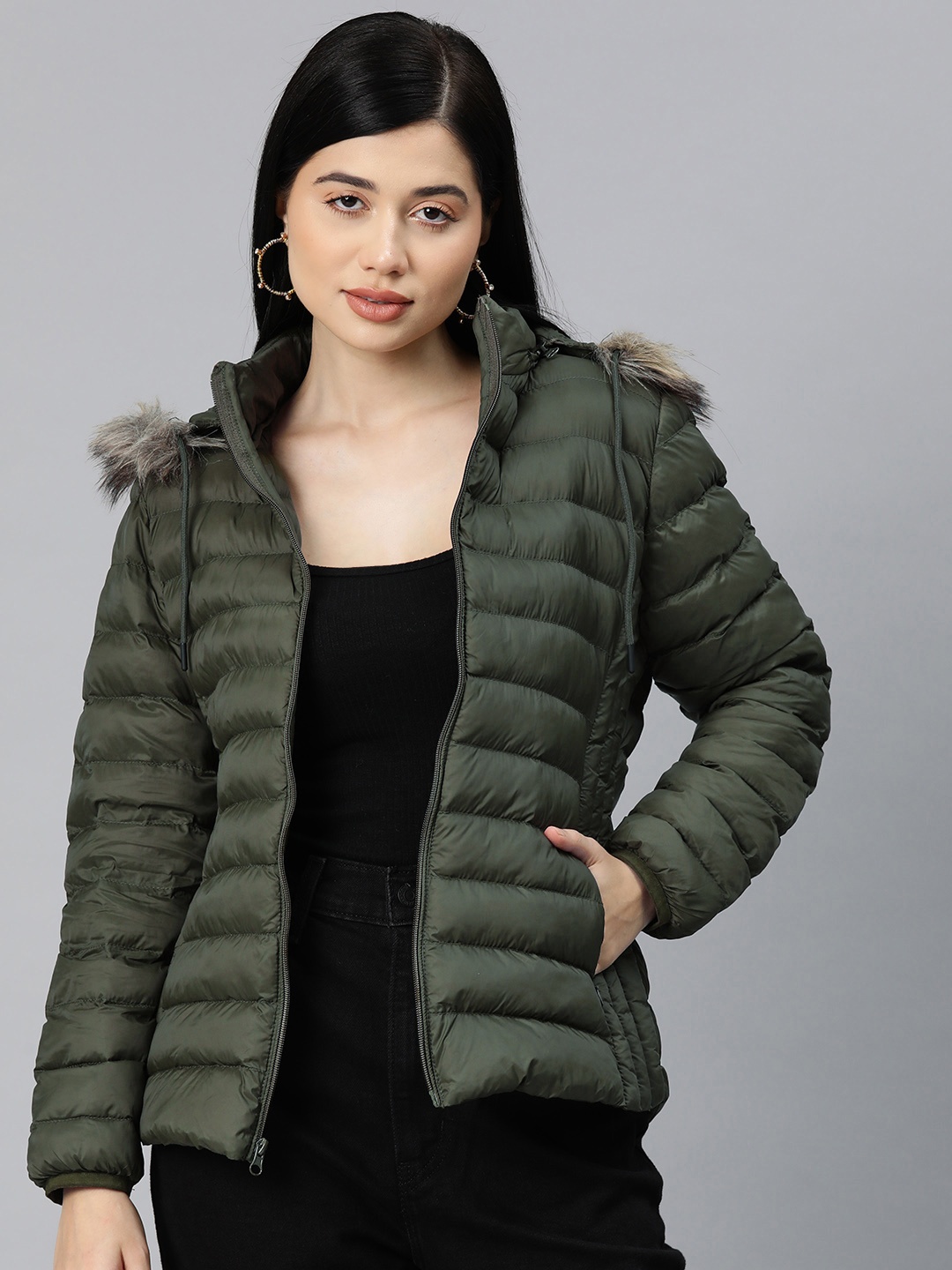 

Foreign Culture By Fort Collins Women Hooded Parka Jacket, Olive
