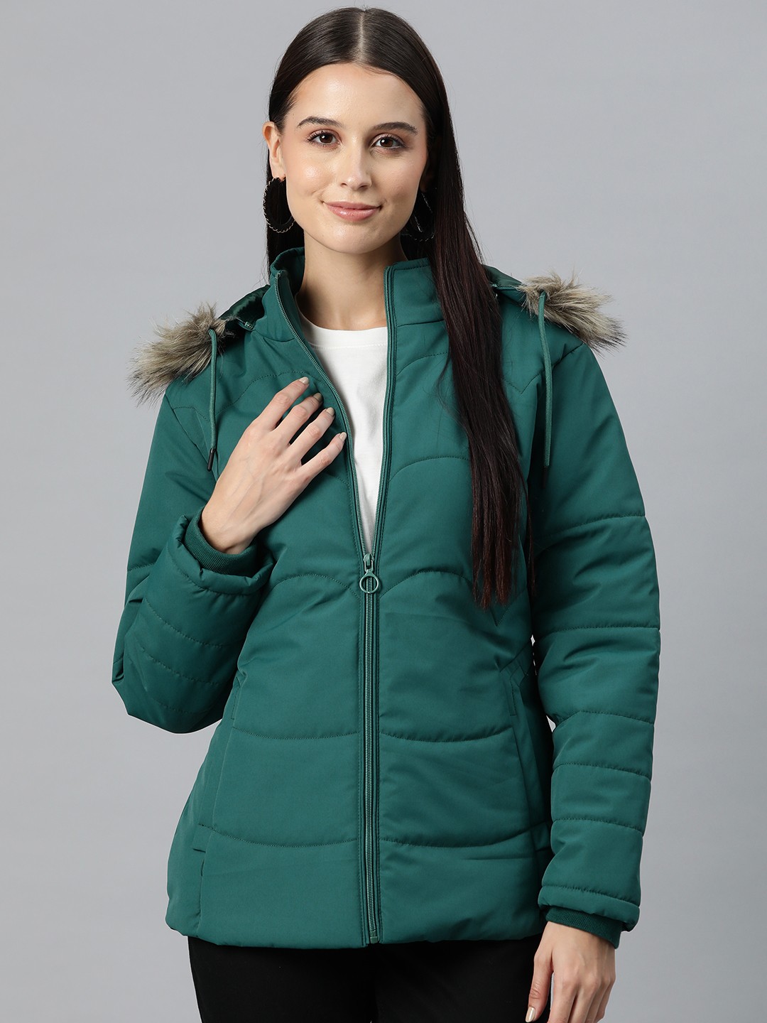 

Foreign Culture By Fort Collins Longline Hooded Parka Jacket, Green