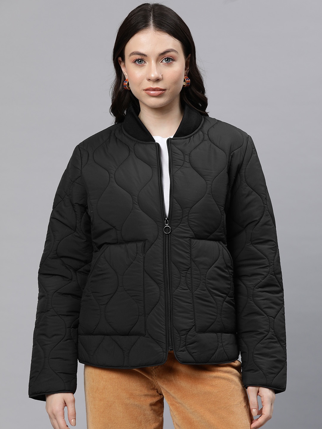 

Foreign Culture By Fort Collins Women Solid Quilted Jacket, Black