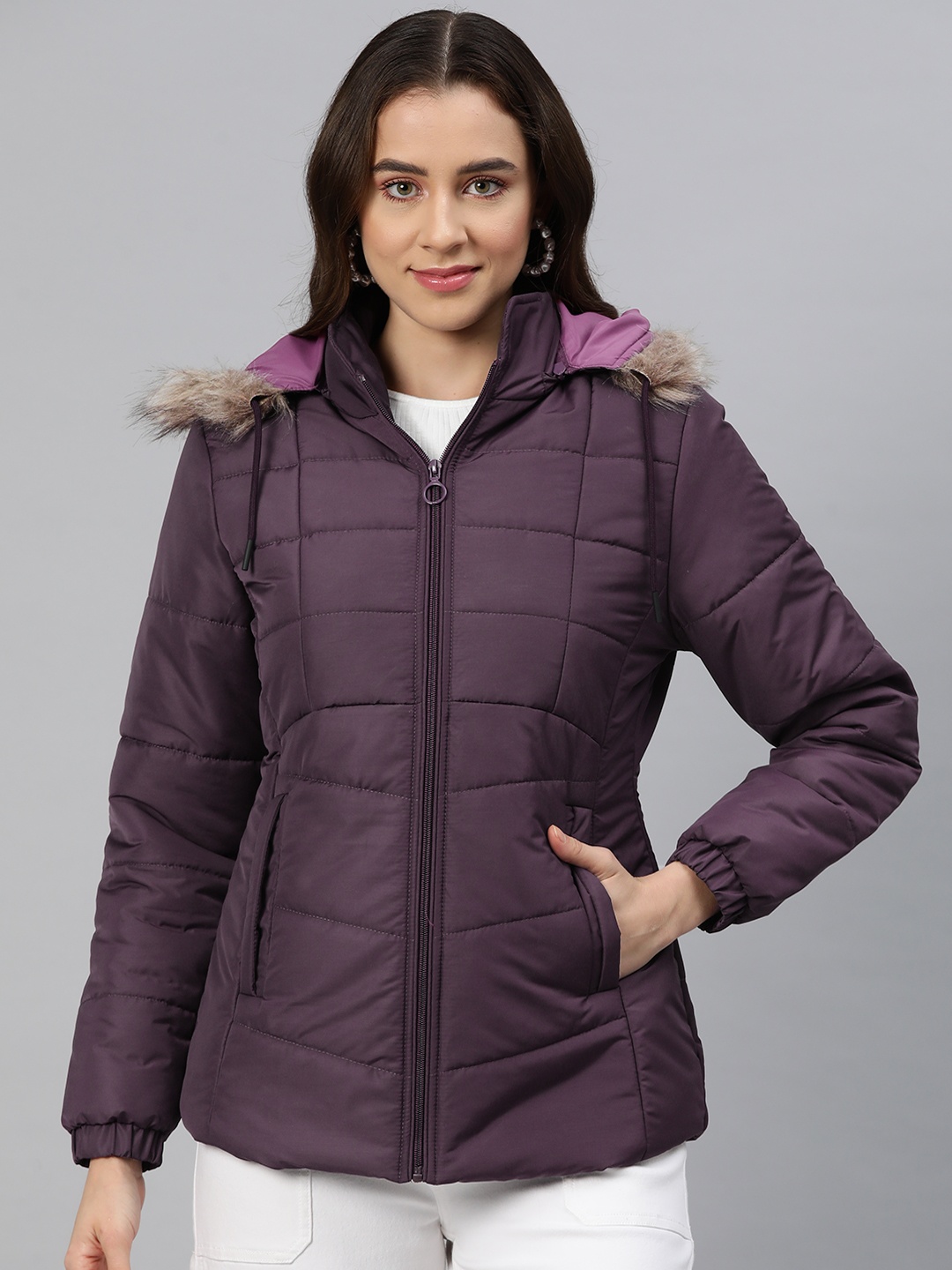 

Foreign Culture By Fort Collins Parka Jacket with Detachable Hood, Purple