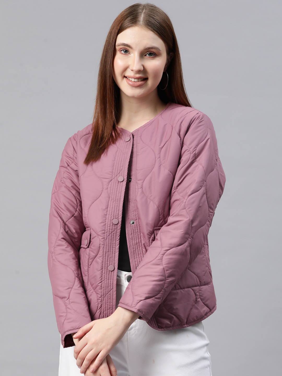 

Foreign Culture By Fort Collins Collarless Quilted Jacket, Rose