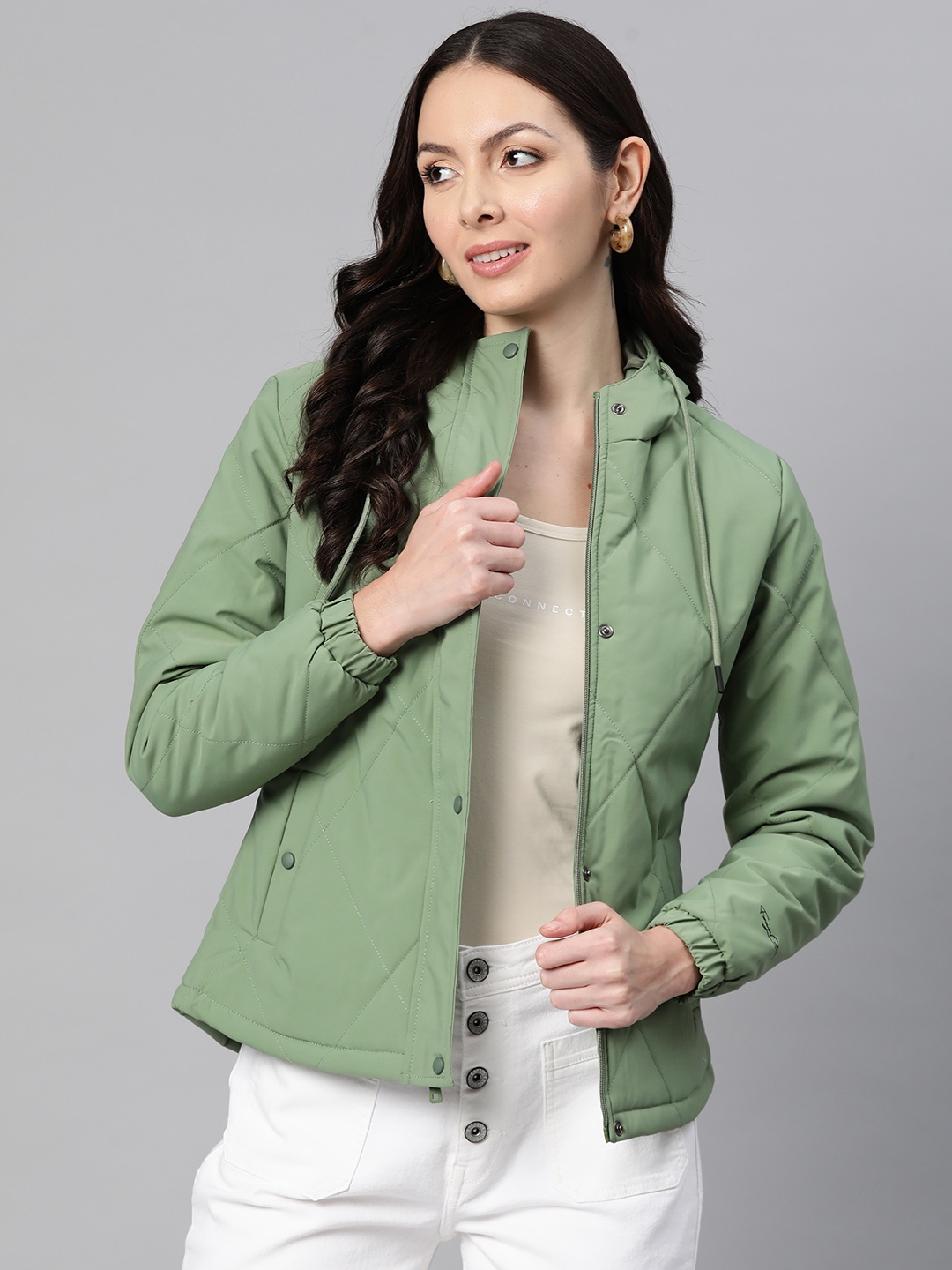 

Foreign Culture By Fort Collins Women Solid Padded Jacket, Green
