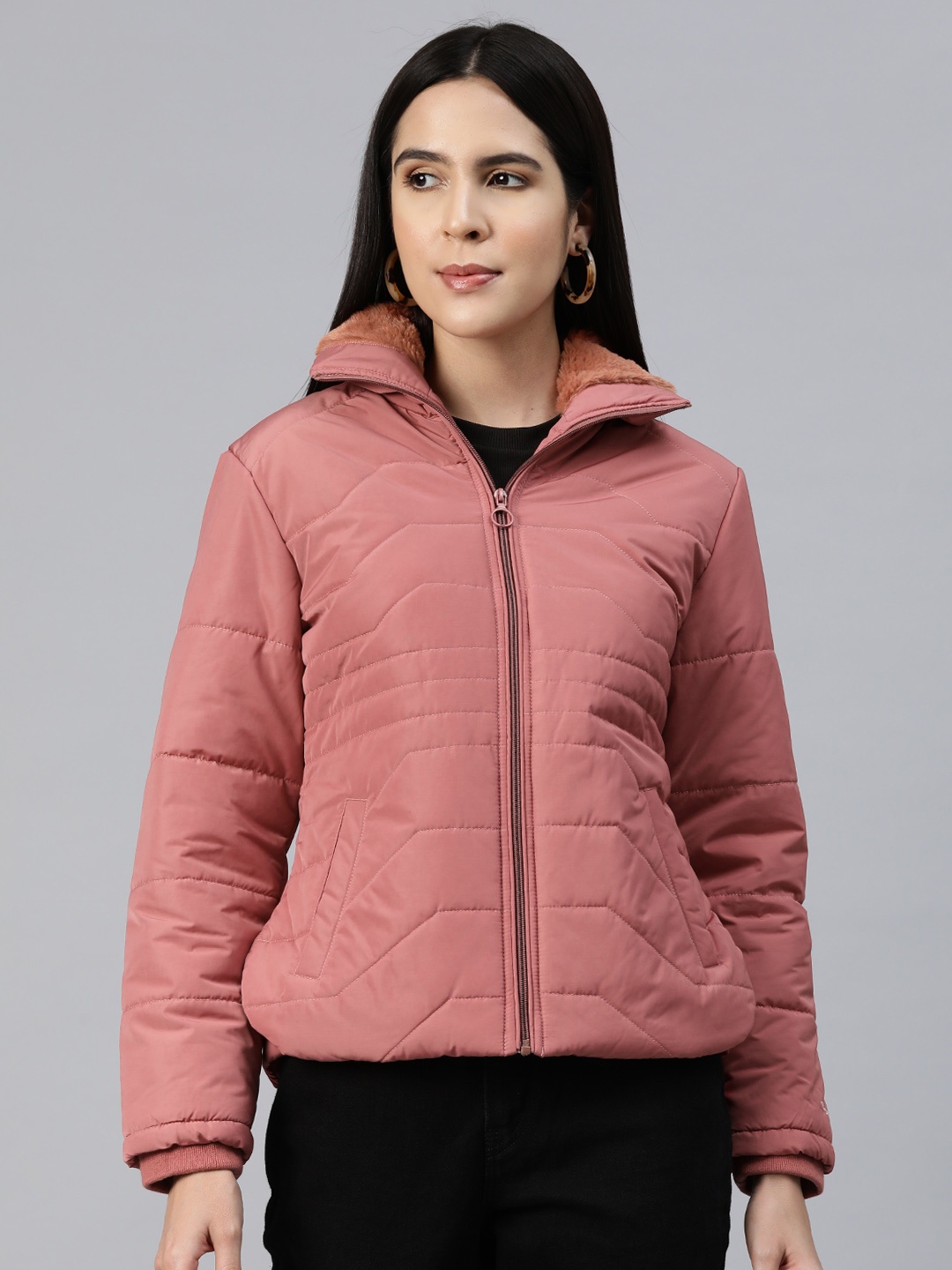 

Foreign Culture By Fort Collins Stand Collar Padded Jacket, Rose