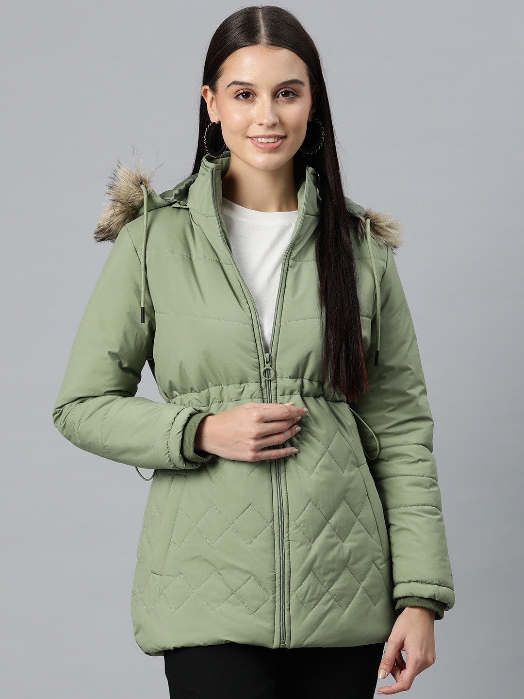 Foreign Culture By Fort Collins Longline Hooded Parka Jacket, Green