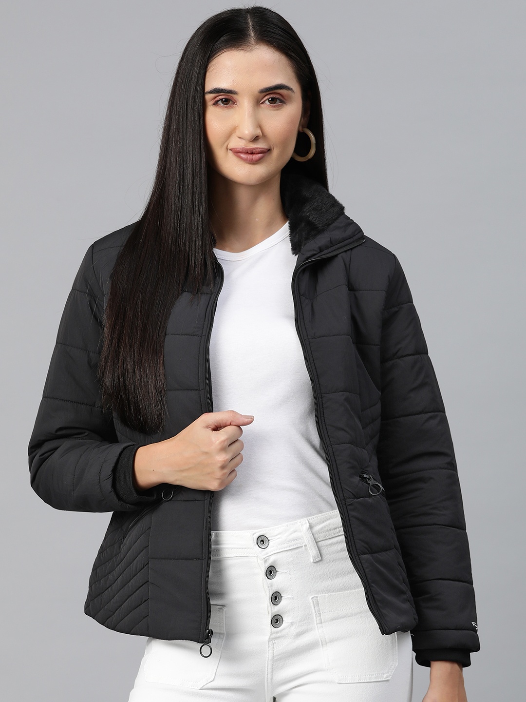 

Foreign Culture By Fort Collins Mock Collar Padded Jacket, Black