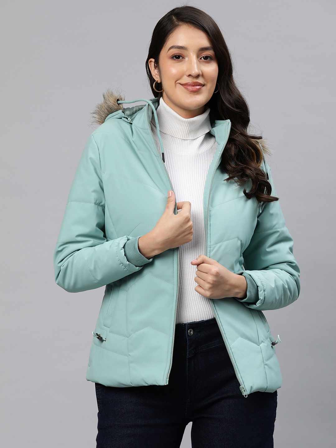 

Foreign Culture By Fort Collins Solid Detachable Hood Parka Jacket, Green