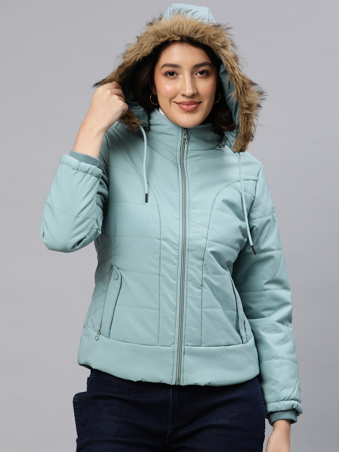 

Foreign Culture By Fort Collins Solid Detachable Hood Parka Jacket, Blue