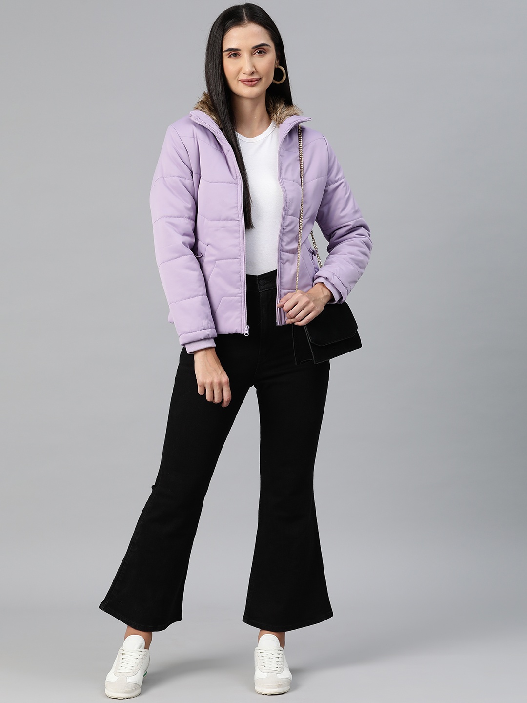 

Foreign Culture By Fort Collins Mock Collar Padded Jacket, Lavender
