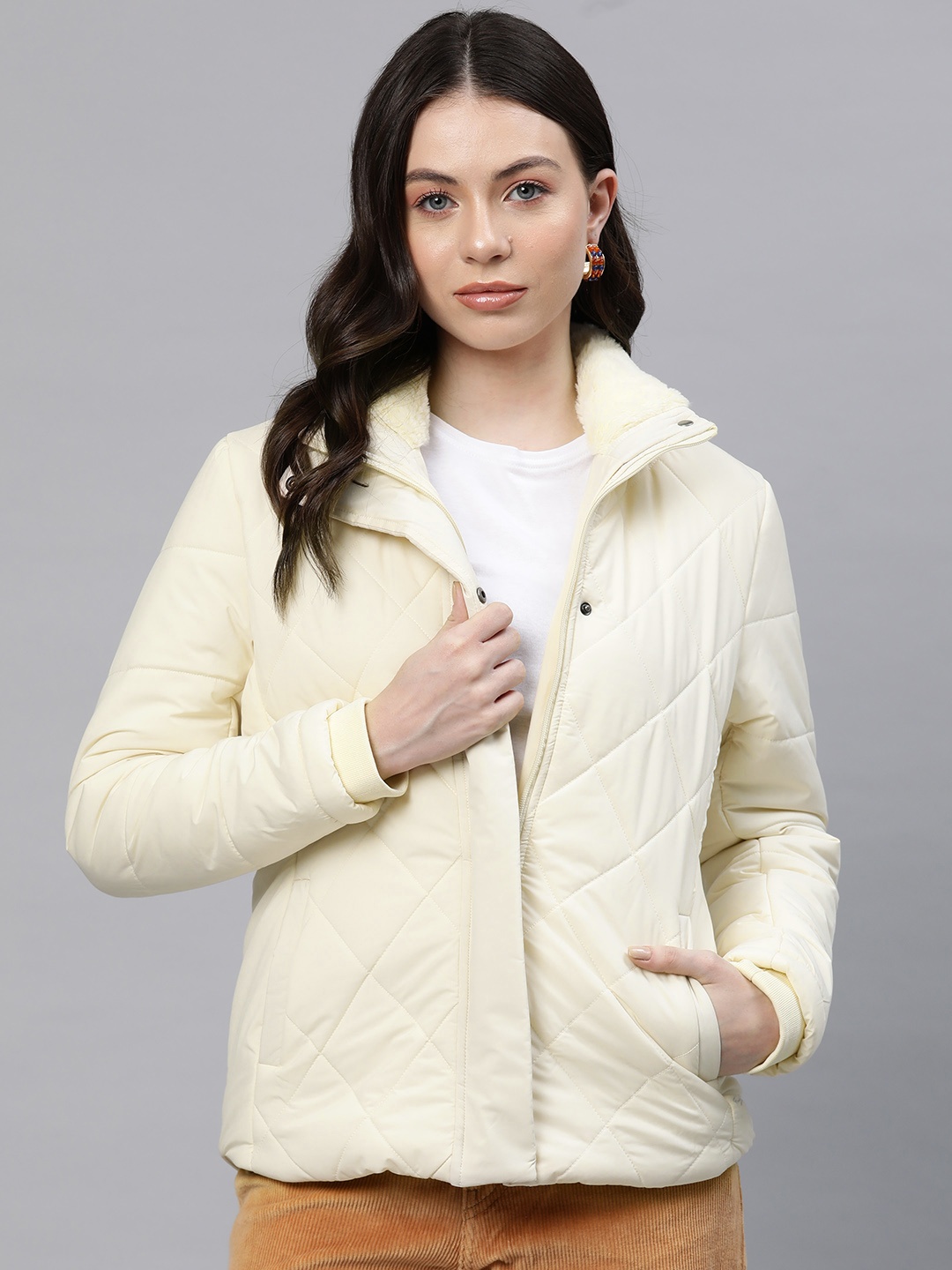 

Foreign Culture By Fort Collins Women Faux Fur Trim Longline Parka Jacket, Cream