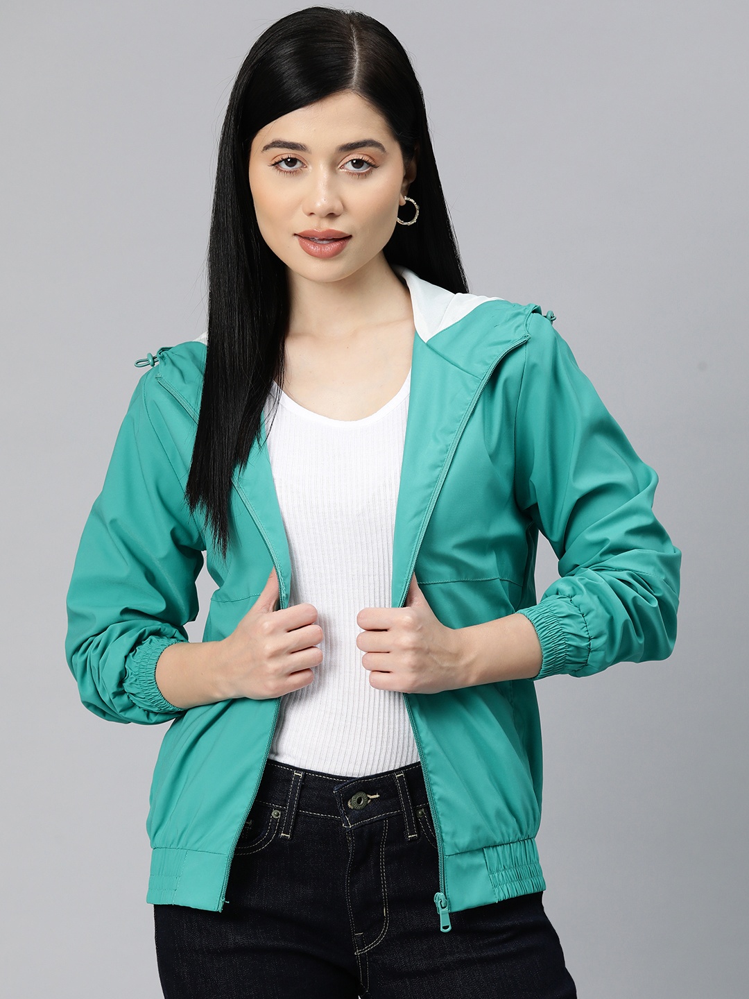 

Foreign Culture By Fort Collins Hooded Tailored Jacket, Sea green
