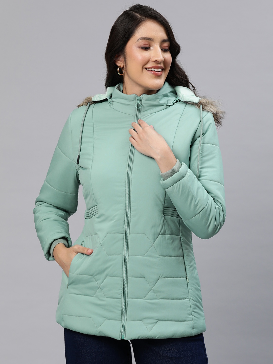 

Foreign Culture By Fort Collins Women Faux Fur Trim Longline Parka Jacket, Green