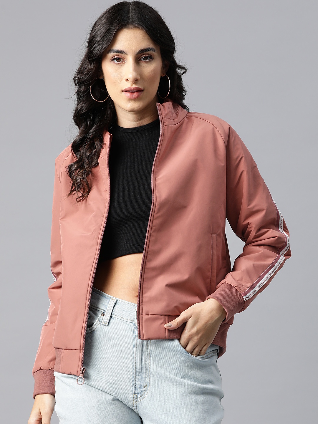 

Foreign Culture By Fort Collins Women Solid Bomber Jacket, Pink