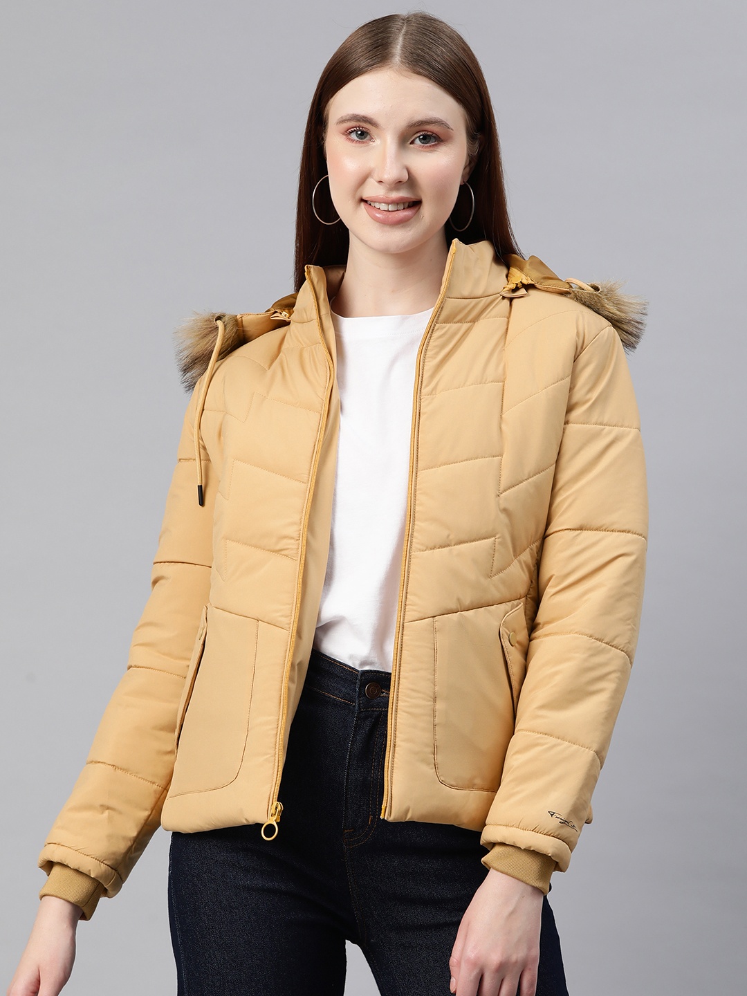 Foreign Culture By Fort Collins Padded Jacket with Detachable Hood, Beige