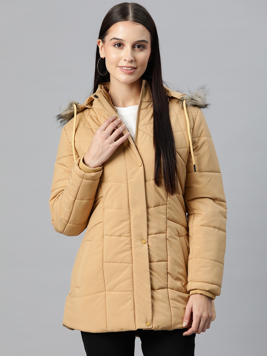

Foreign Culture By Fort Collins Longline Hooded Parka Jacket, Beige