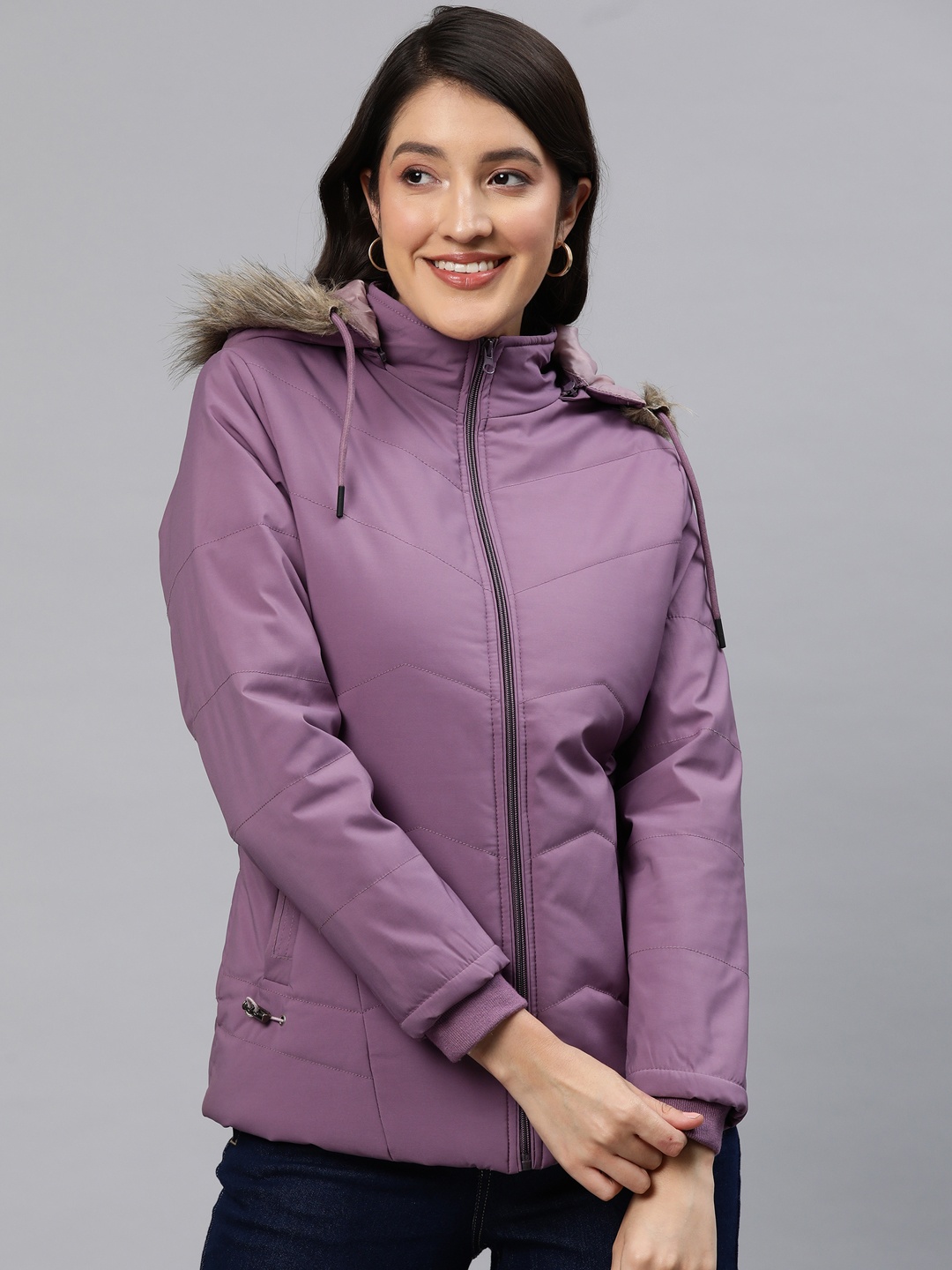 

Foreign Culture By Fort Collins Women Faux Fur Trim Longline Parka Jacket, Purple