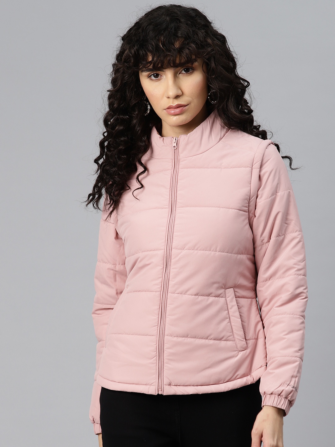 

Foreign Culture By Fort Collins Mock Collar Full Sleeves Regular Padded Jacket, Pink