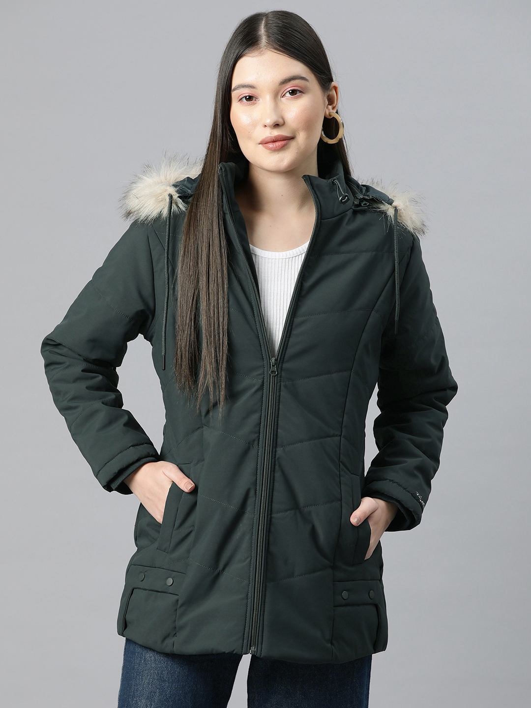 Foreign Culture By Fort Collins Women Longline Parka Jacket, Green